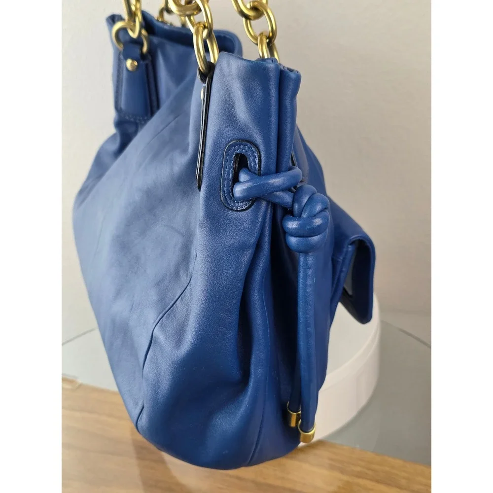 Coach Kristen Cobalt Blue Leather Shoulder Bag Gold Hardware 18609 Tie Tassel